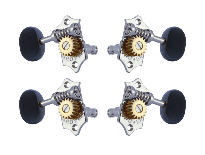 Grover Sta-Tite 18.1 Gear Ratio U98-18 Series Ukulele Pegs Chrome Set 2+2 - Ebony Buttons