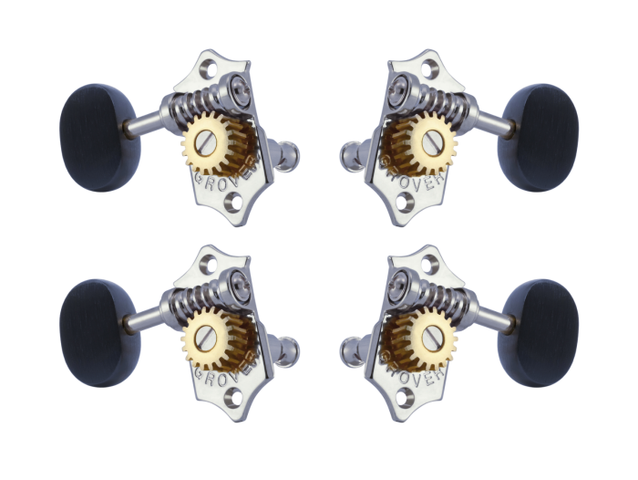Grover Sta-Tite 18.1 Gear Ratio U99-18 Series Ukulele Pegs Chrome Set 2+2 - Ebony Buttons