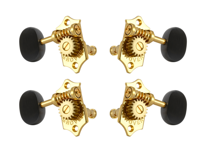 Grover Sta-Tite 18.1 Gear Ratio U99-18 Series Ukulele Pegs Gold Set 2+2  - Ebony Buttons