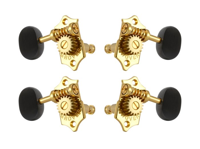 Grover Sta-Tite 18.1 Gear Ratio U98-18 Series Ukulele Pegs Gold Set 2+2 - Ebony Buttons