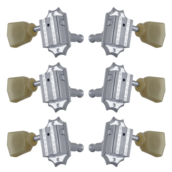 Grover Vintage 135 Series Chrome Set 3+3 - Plastic Keystone Buttons